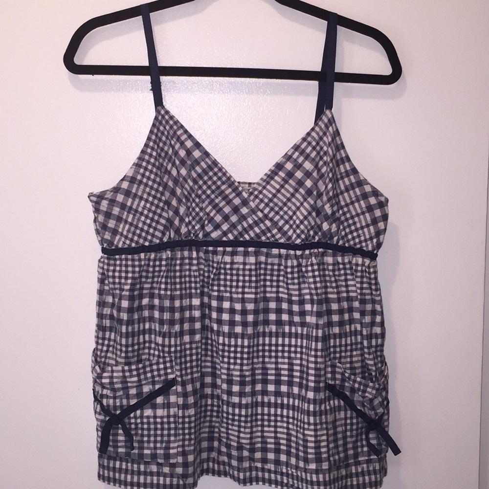 Blue and white plaid baby doll top size L